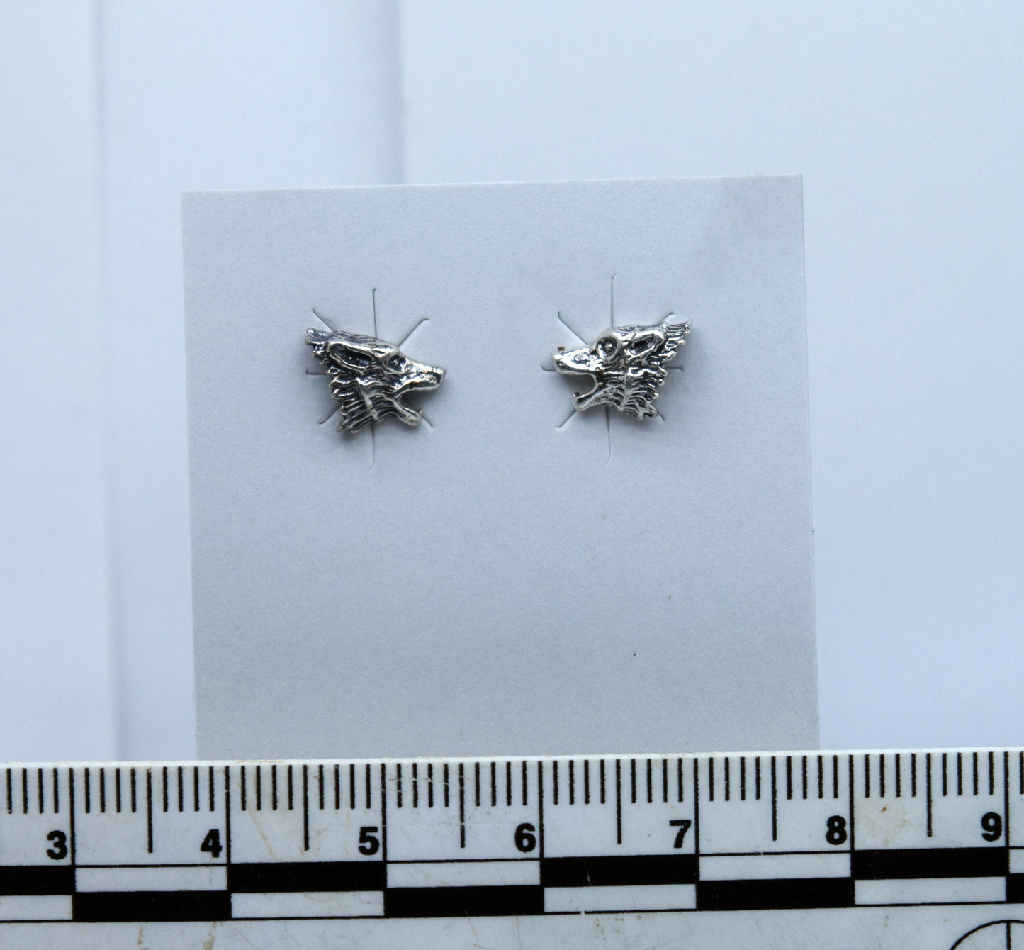 Howling Wolf Earrings Wolf Head Sterling Silver Stud Earrings 9 mm wide