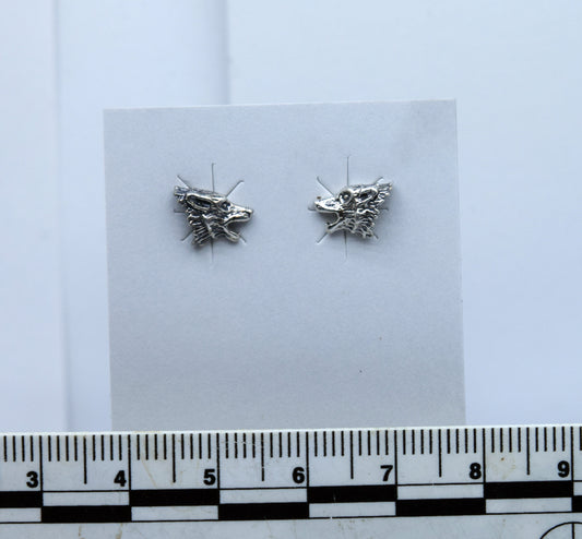 Howling Wolf Earrings Wolf Head Sterling Silver Stud Earrings 9 mm wide