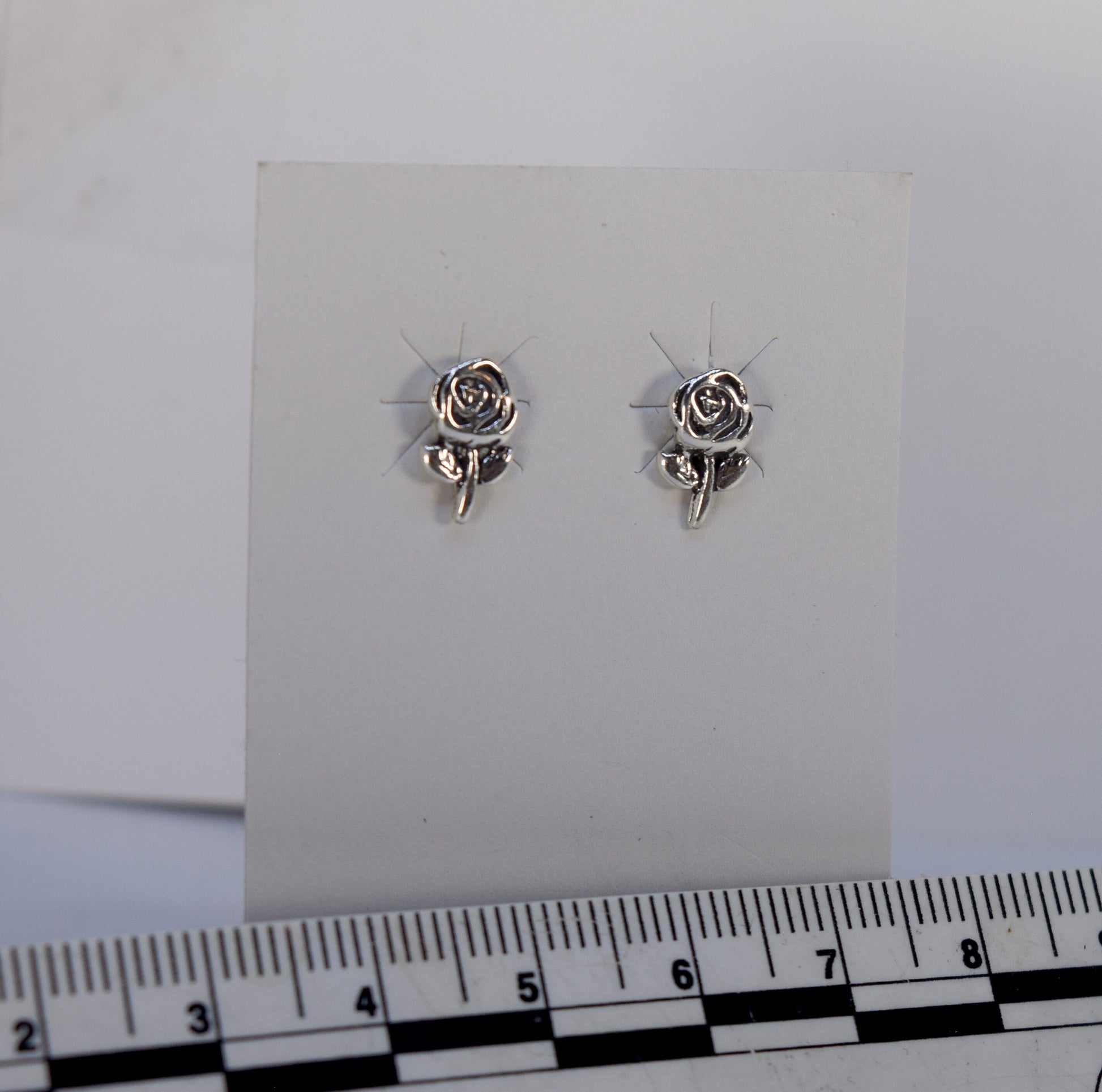 Silver Rose Earrings Sterling Silver Stud Earrings 10 mm high