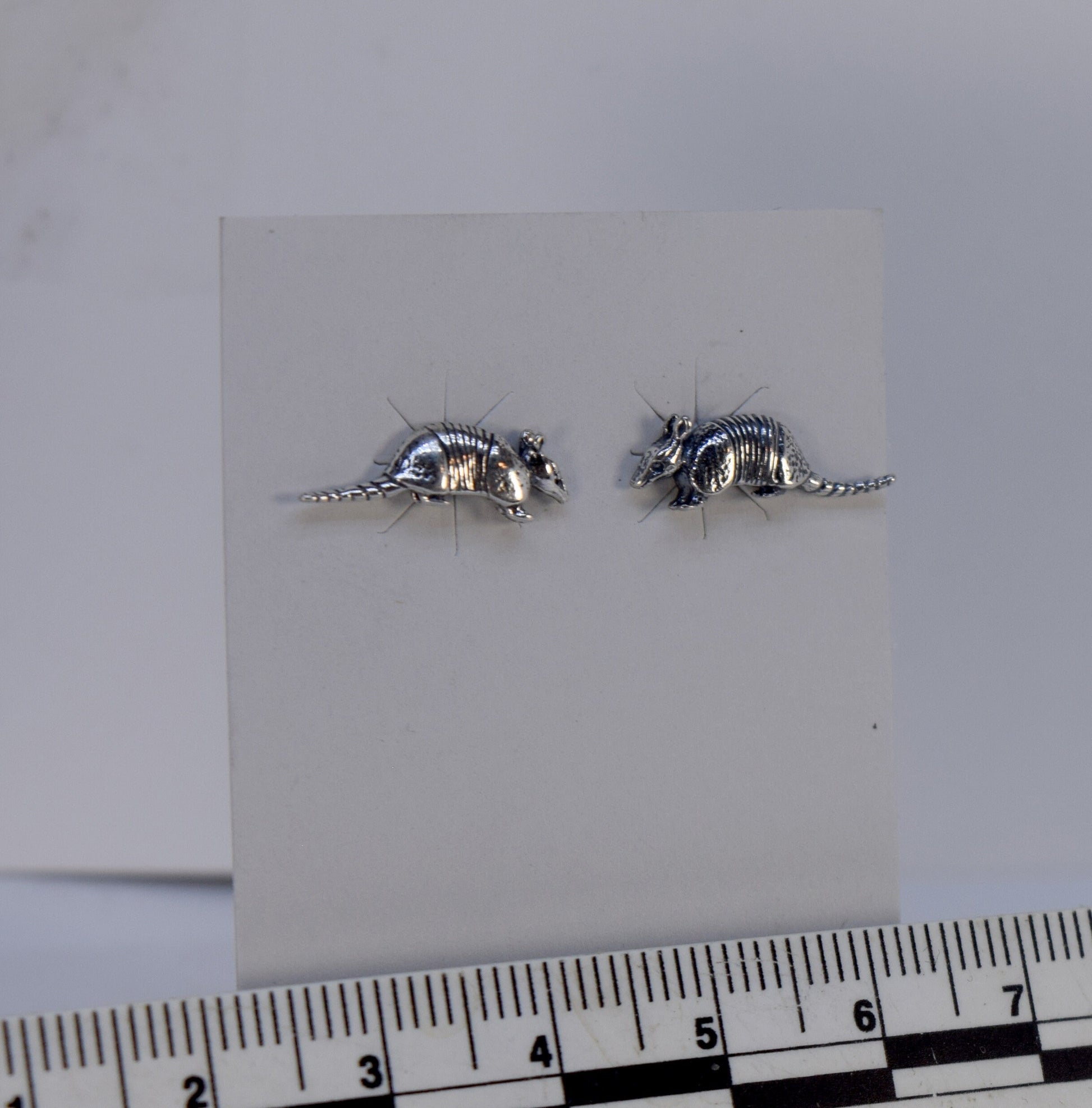 Armadillo Earrings Sterling Silver Stud Earrings 17 mm wide