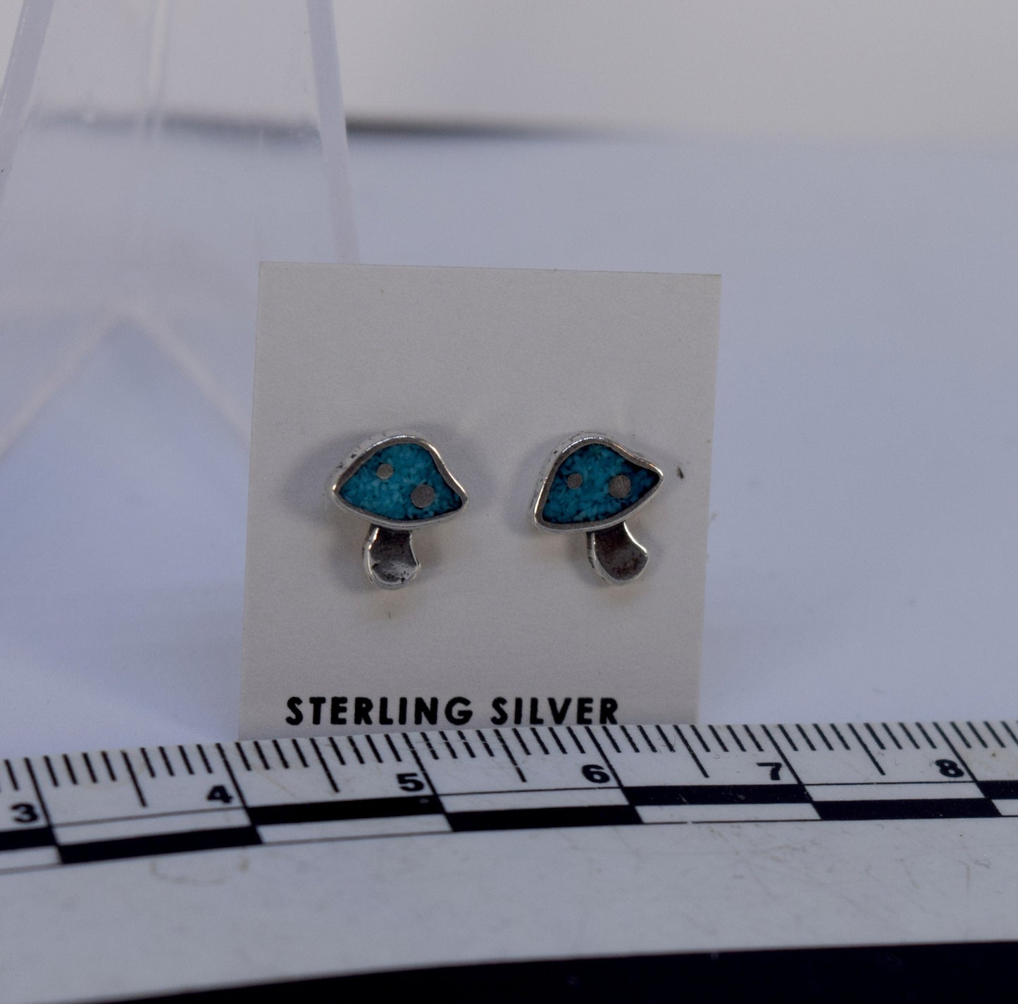 Toadstool Mushroom Earrings with Turquoise inlay Sterling Silver Stud Earrings 7 mm wide