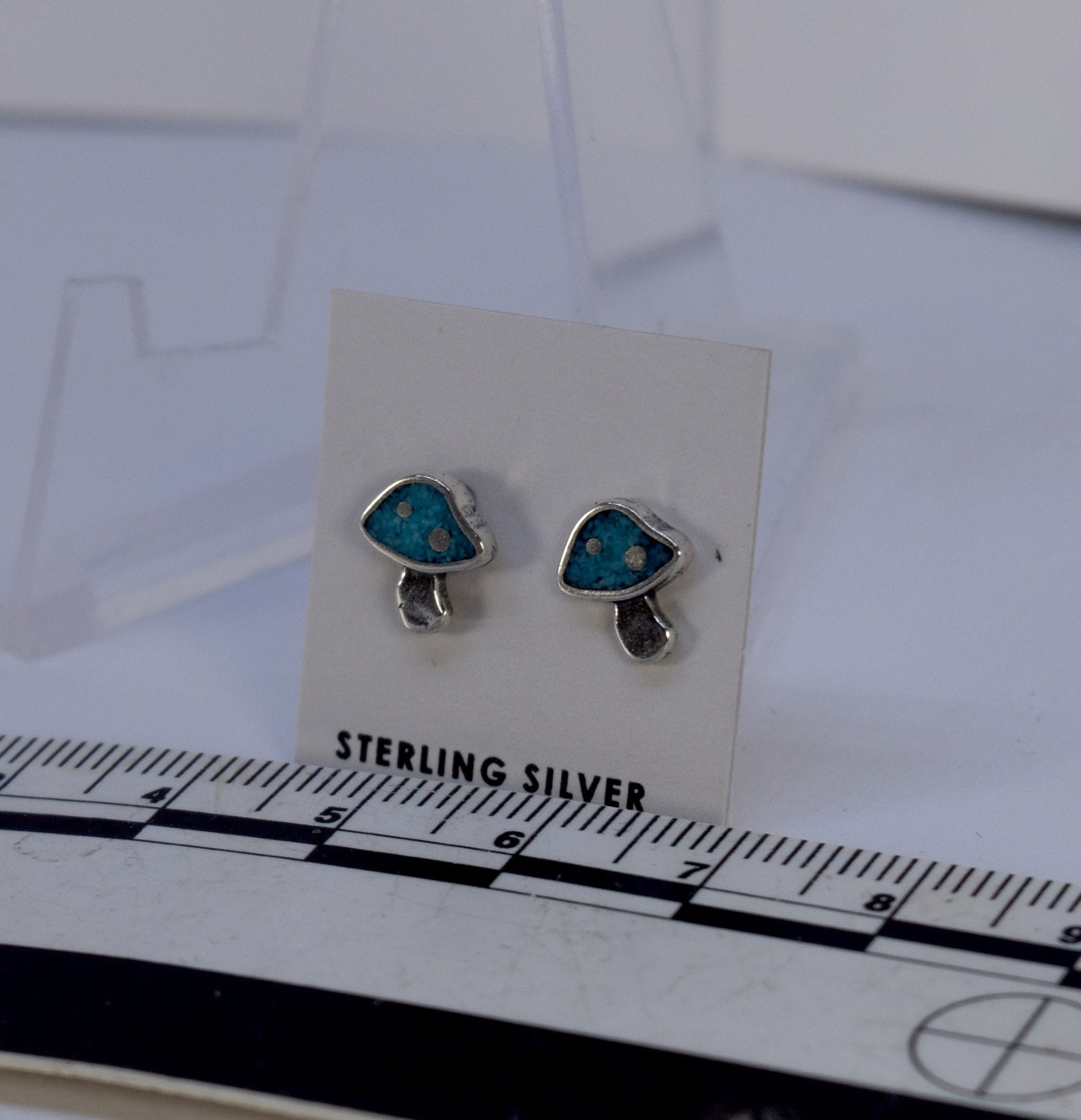 Toadstool Mushroom Earrings with Turquoise inlay Sterling Silver Stud Earrings 7 mm wide