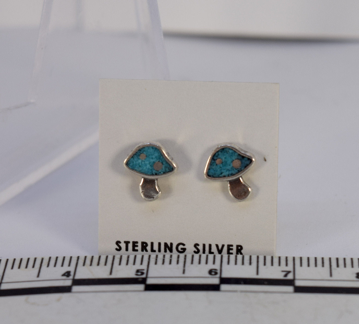 Toadstool Mushroom Earrings with Turquoise inlay Sterling Silver Stud Earrings 7 mm wide