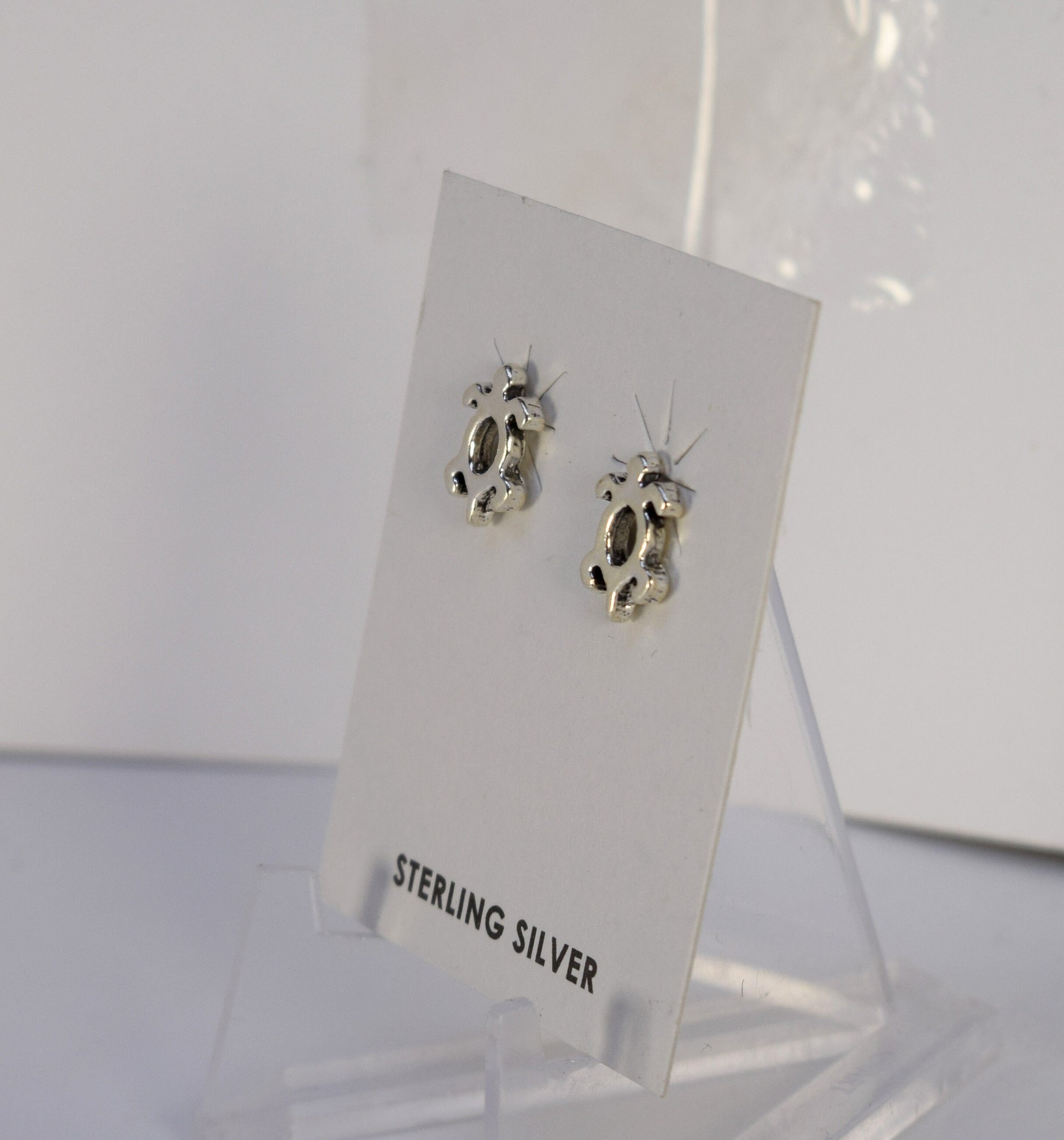 Petroglyph Turtle Sterling Silver Stud Earrings 10 mm high