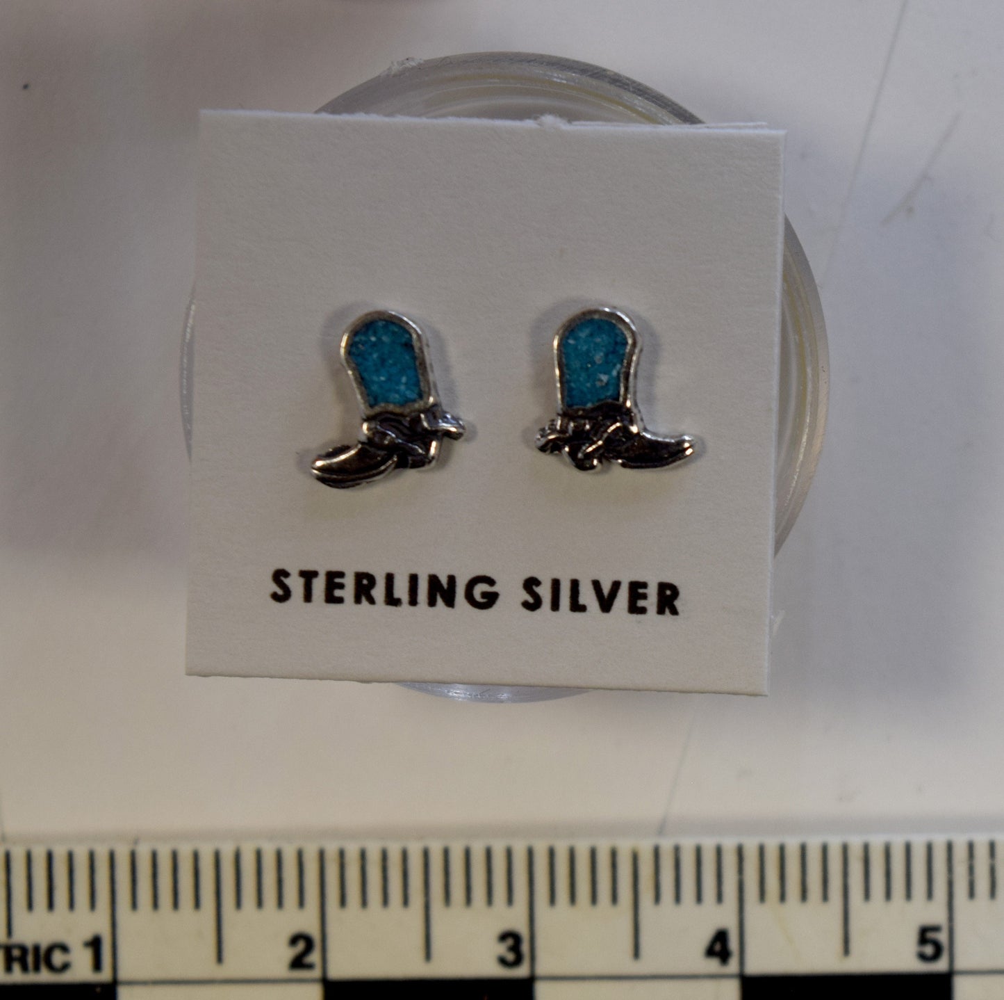 Cowboy Boots Earrings Sterling Silver Stud Earrings with Turquoise Inlay 7 mm high