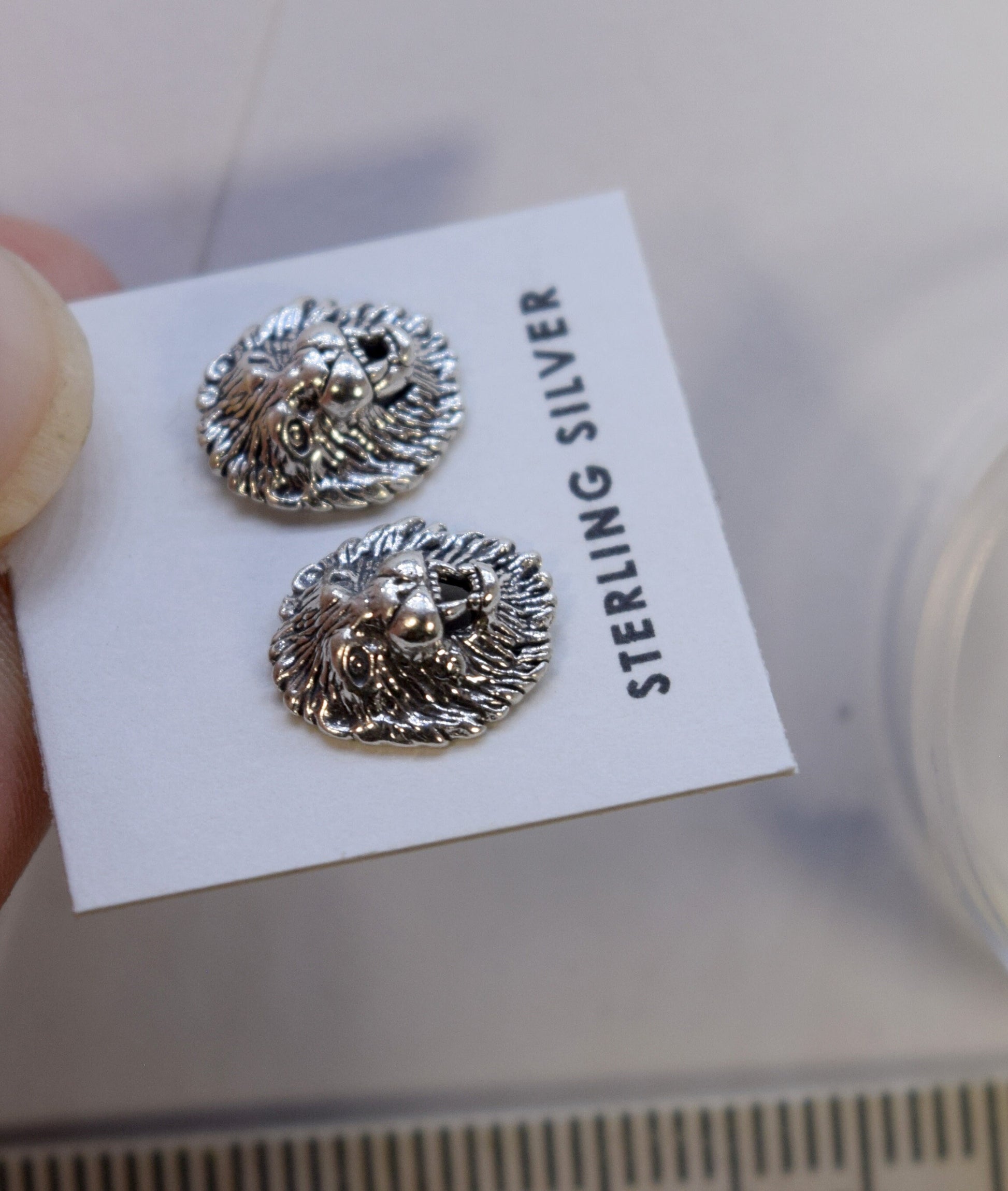 Roaring Lion Earrings Sterling Silver Stud Earrings 10 mm wide