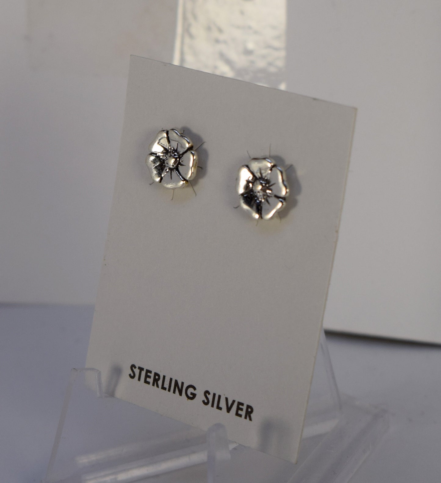 Poppy Flower Sterling Silver Stud Earrings 9 mm wide