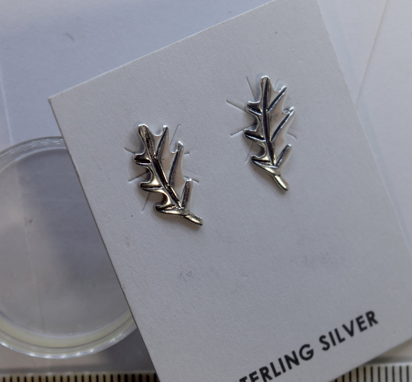 Oak Leaf Sterling Silver Stud Earrings 16 mm long