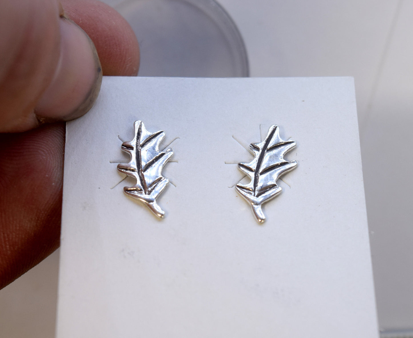 Oak Leaf Sterling Silver Stud Earrings 16 mm long