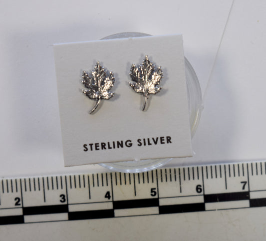 Maple Leaf Sterling Silver Stud Earrings 10 mm long