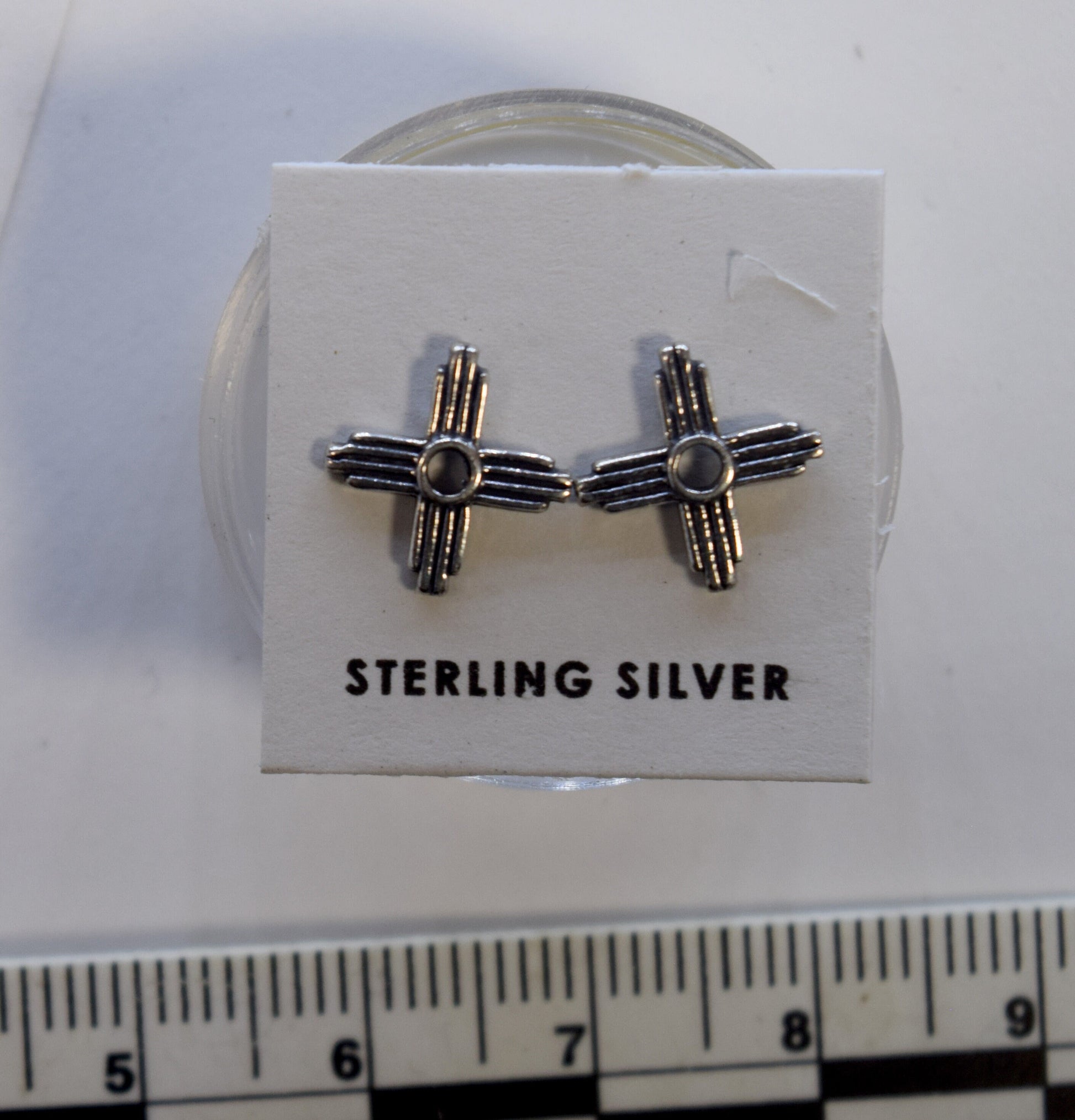 Zia Earrings Pueblo Sun Symbol Sterling Silver Stud Earrings 10 mm wide Pueblo Earrings