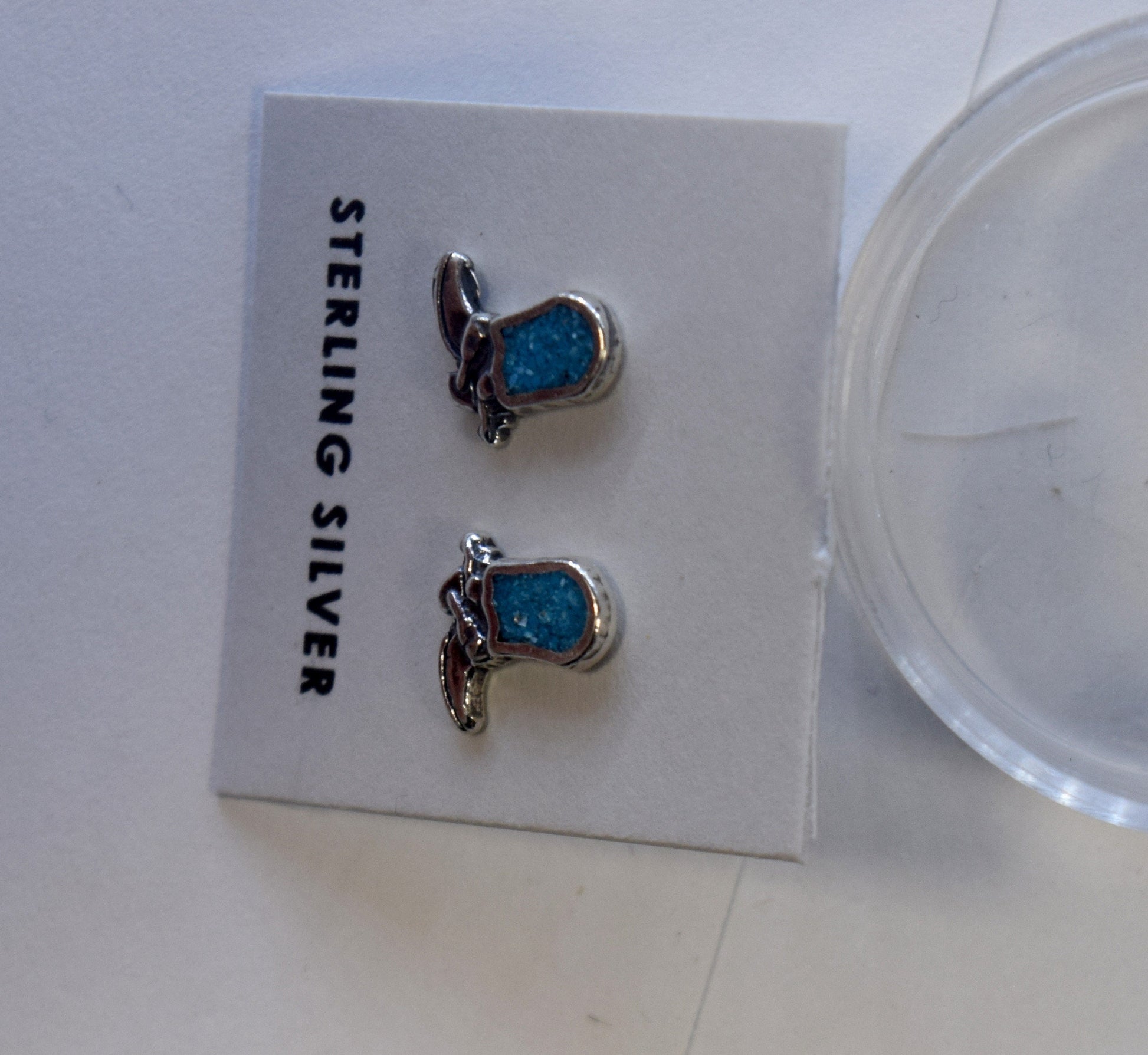 Cowboy Boots Earrings Sterling Silver Stud Earrings with Turquoise Inlay 7 mm high