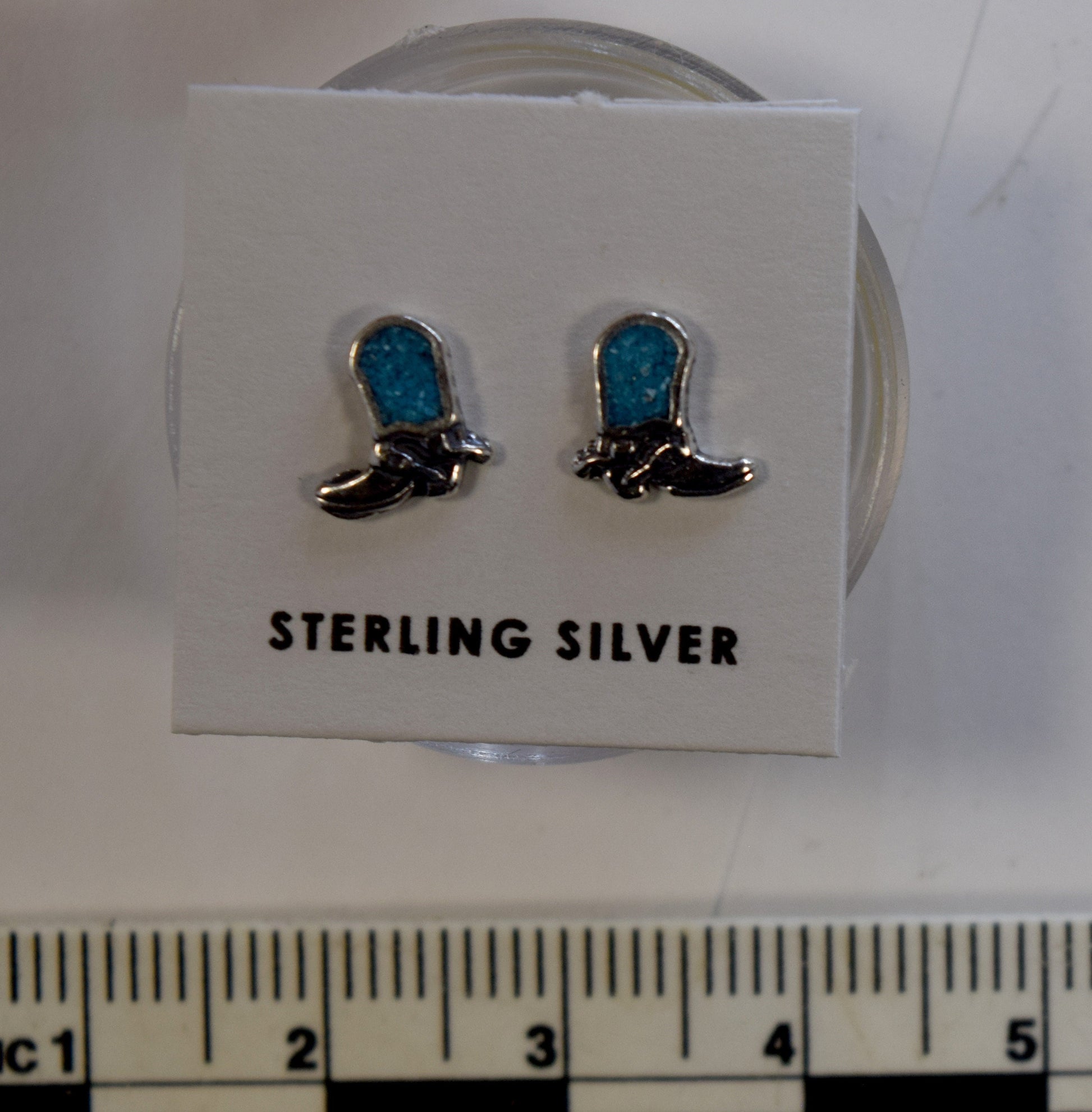 Cowboy Boots Earrings Sterling Silver Stud Earrings with Turquoise Inlay 7 mm high