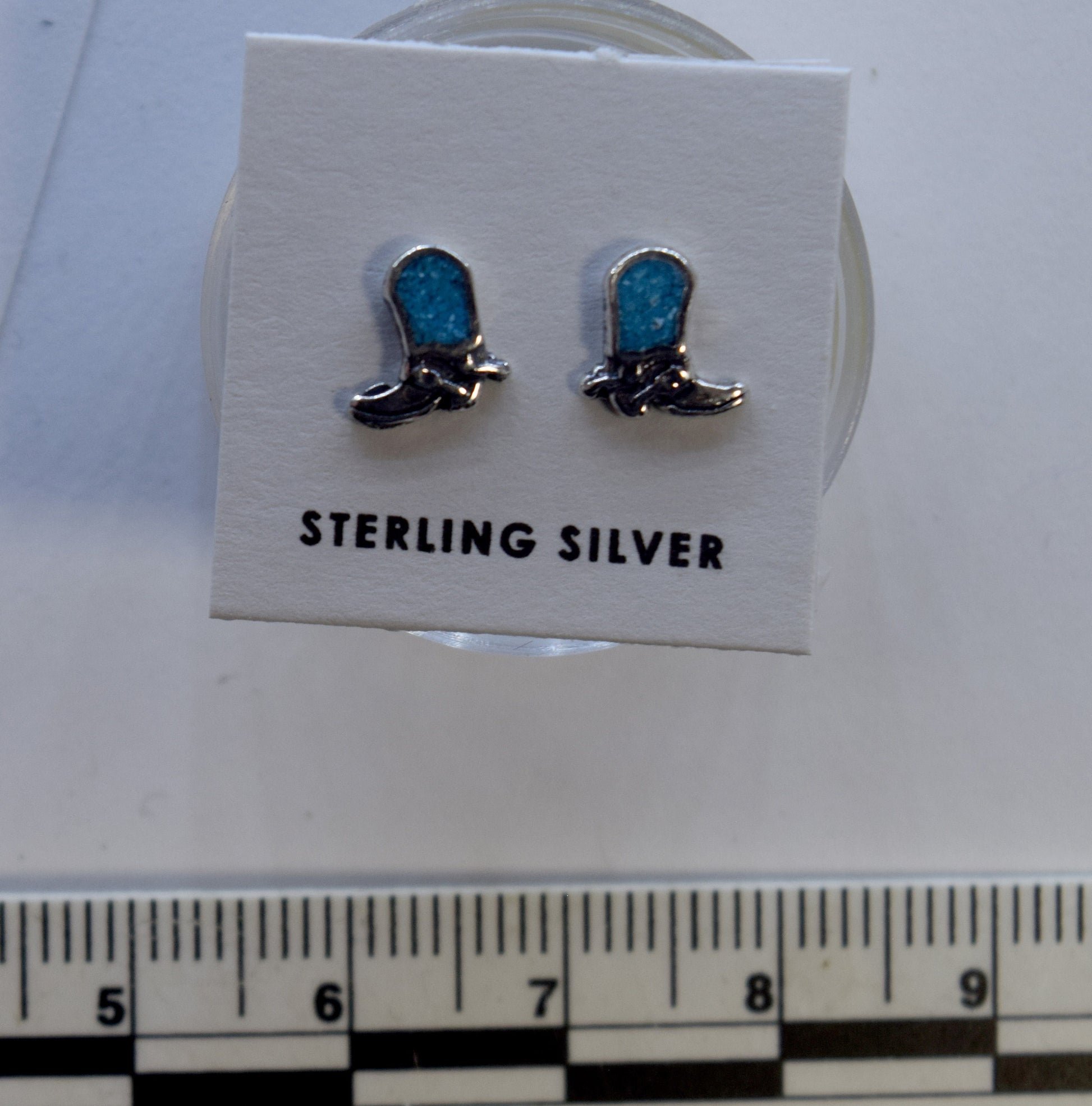 Cowboy Boots Earrings Sterling Silver Stud Earrings with Turquoise Inlay 7 mm high