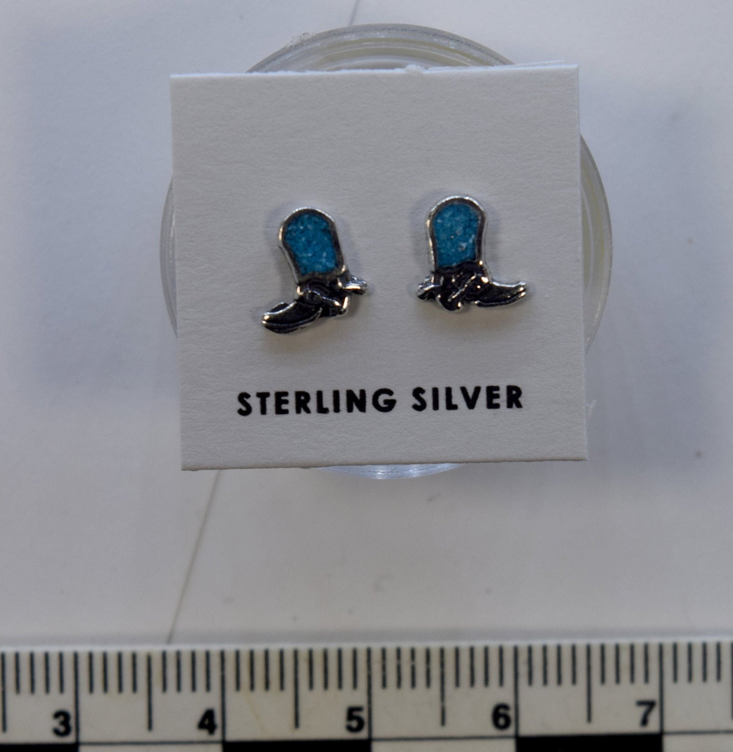 Cowboy Boots Earrings Sterling Silver Stud Earrings with Turquoise Inlay 7 mm high