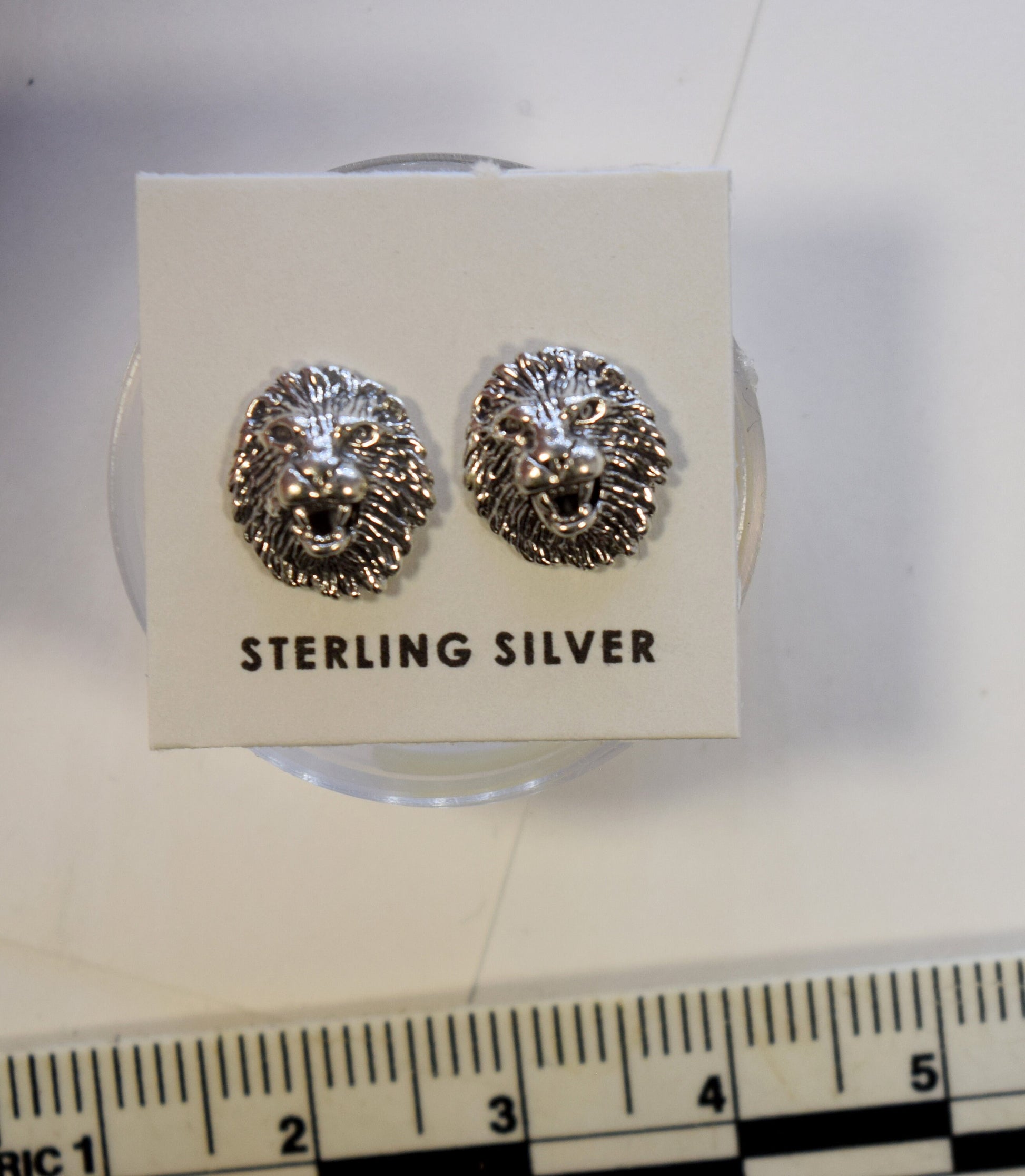 Roaring Lion Earrings Sterling Silver Stud Earrings 10 mm wide