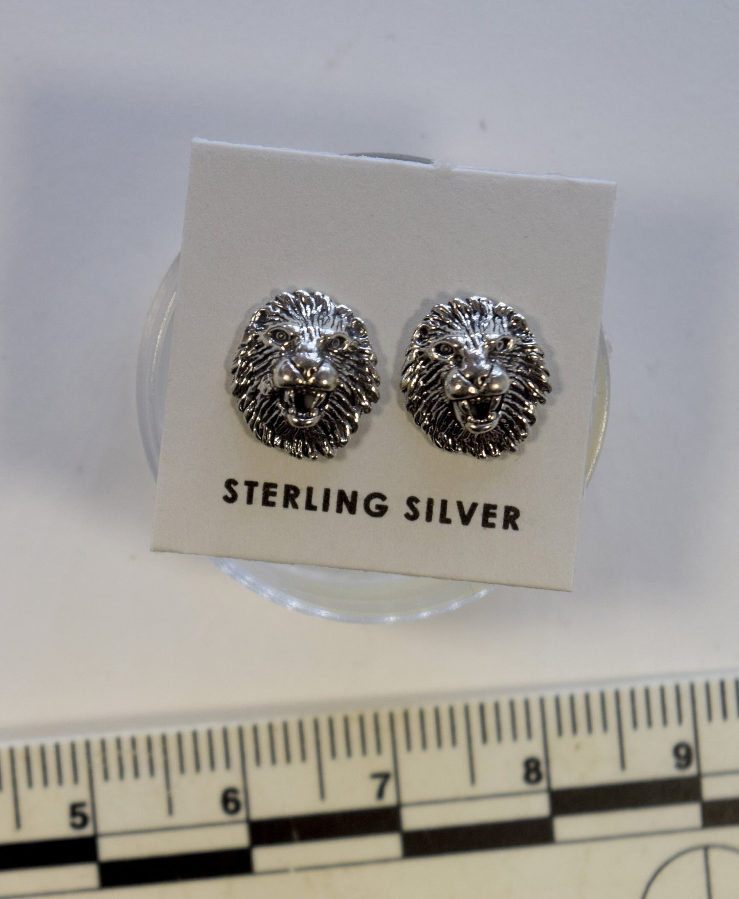 Roaring Lion Earrings Sterling Silver Stud Earrings 10 mm wide