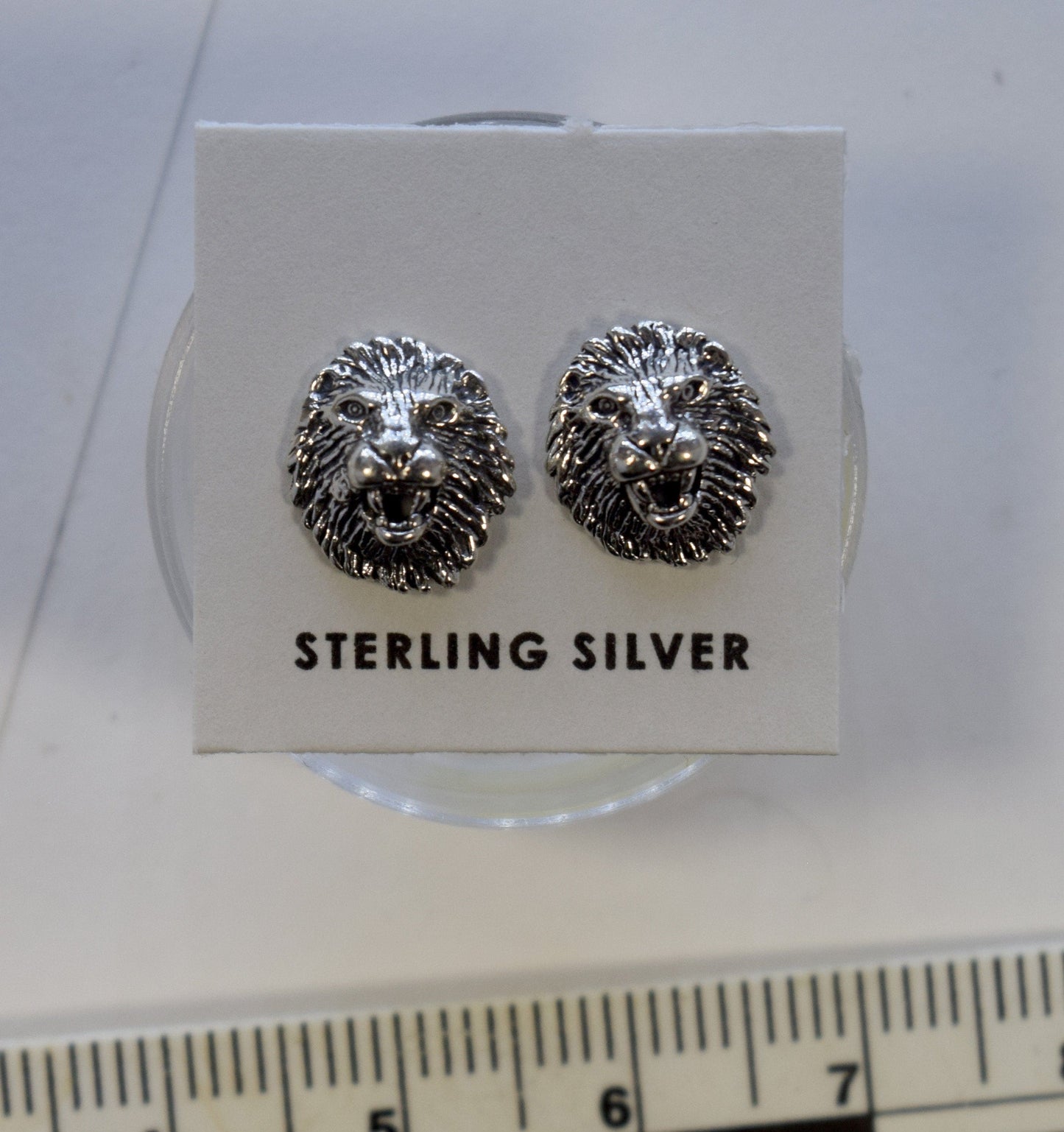 Roaring Lion Earrings Sterling Silver Stud Earrings 10 mm wide