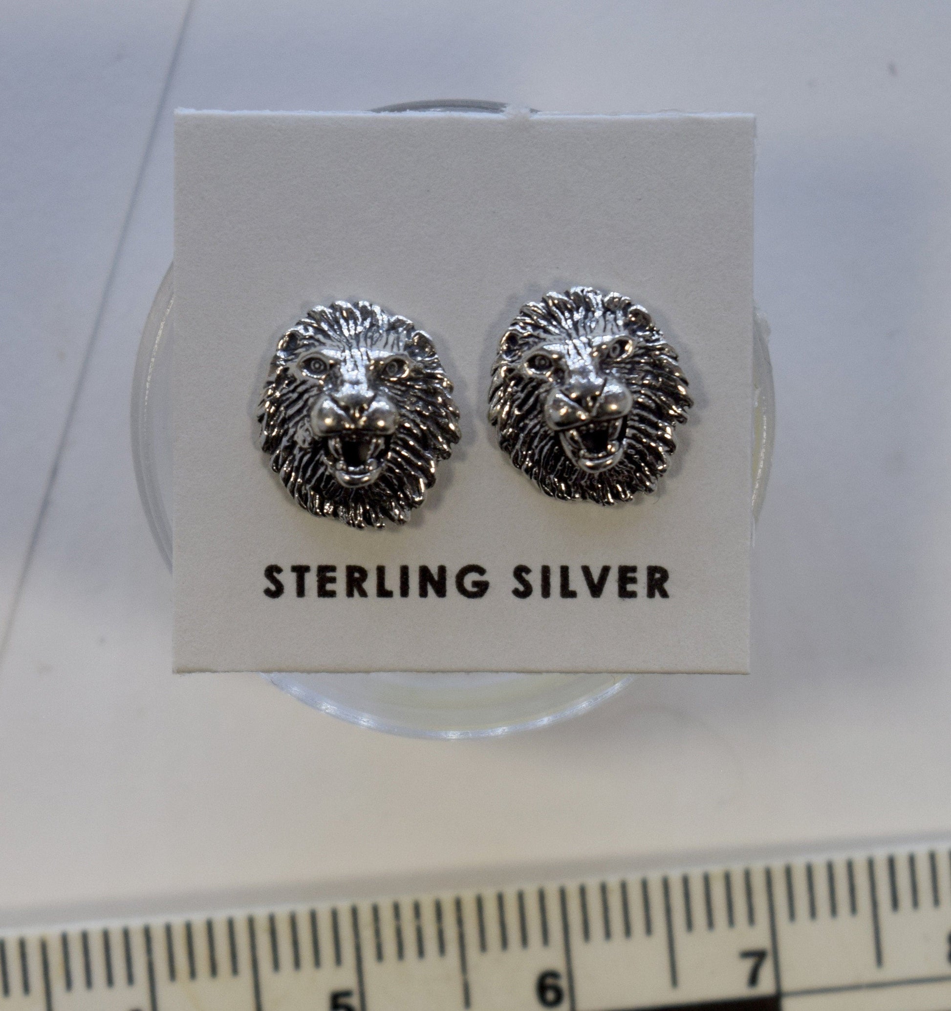 Roaring Lion Earrings Sterling Silver Stud Earrings 10 mm wide