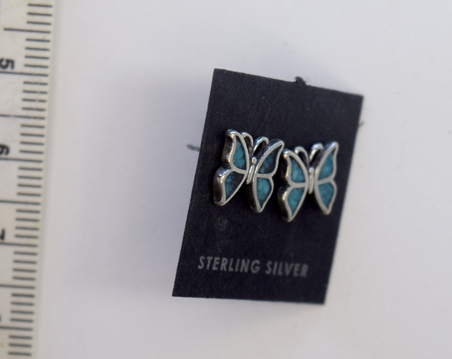 Butterfly Earrings with Turquoise inlay Sterling Silver Stud Earrings 9 mm wide