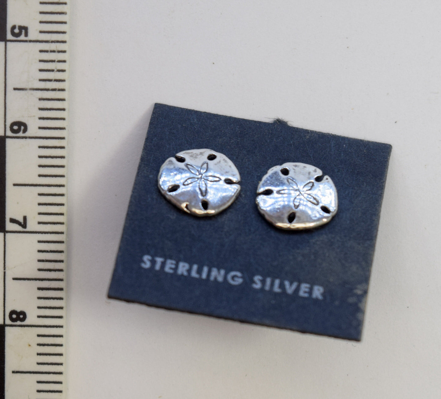 Sand Dollar Earrings Beach Echinoderm Sterling Silver Stud Earrings 9 mm wide