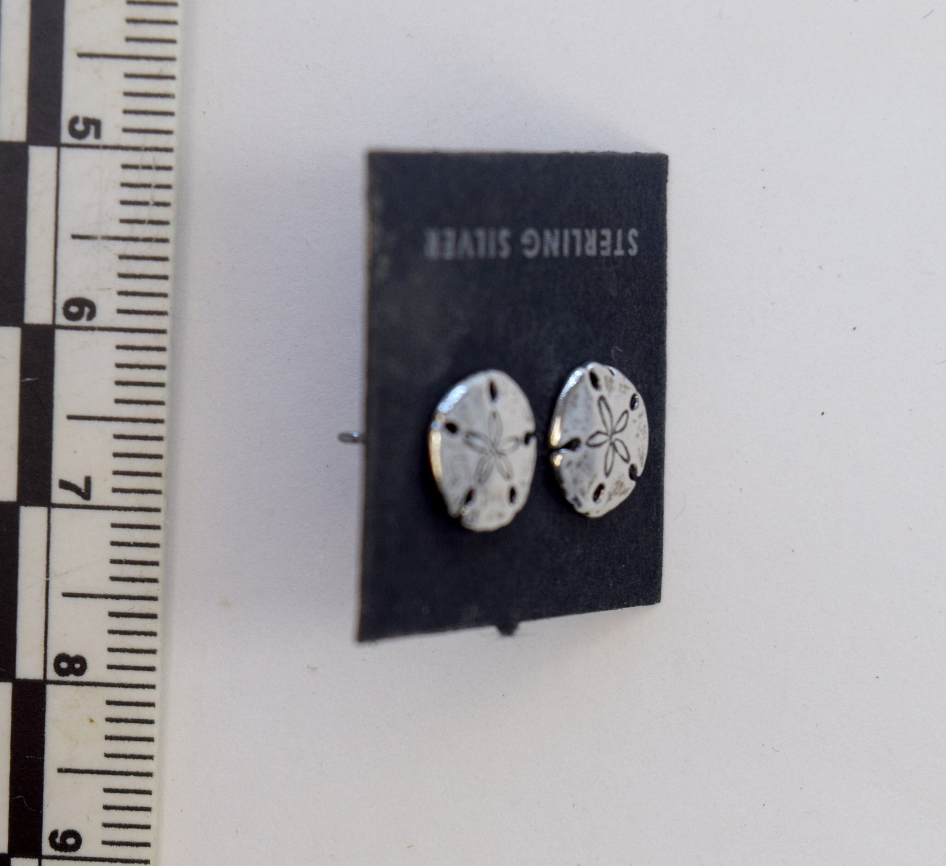 Sand Dollar Earrings Beach Echinoderm Sterling Silver Stud Earrings 9 mm wide