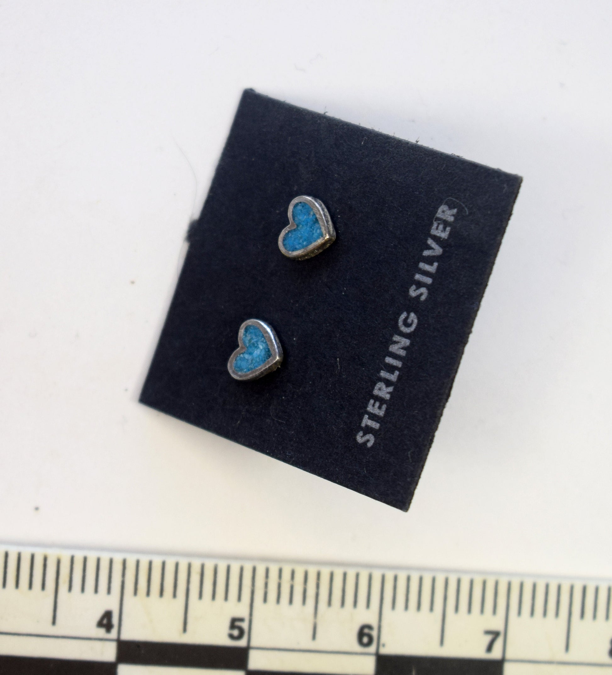 Heart Earrings Sterling Silver Heart Stud Earrings with a Turquoise Inlay 5 mm wide