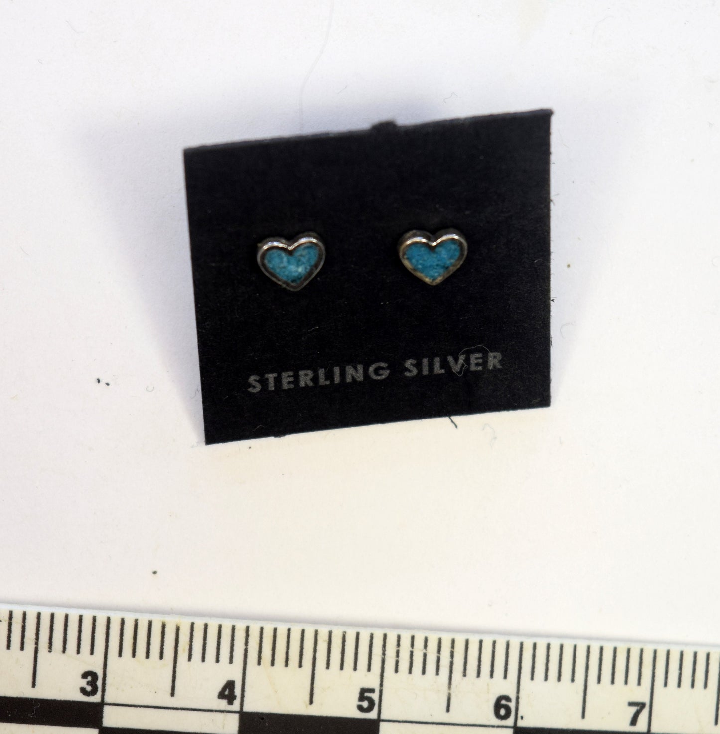 Heart Earrings Sterling Silver Heart Stud Earrings with a Turquoise Inlay 5 mm wide