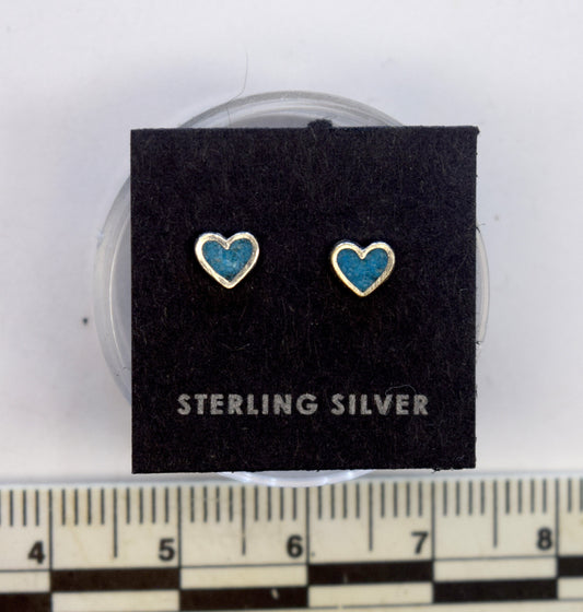 Heart Earrings Sterling Silver Heart Stud Earrings with a Turquoise Inlay 5 mm wide