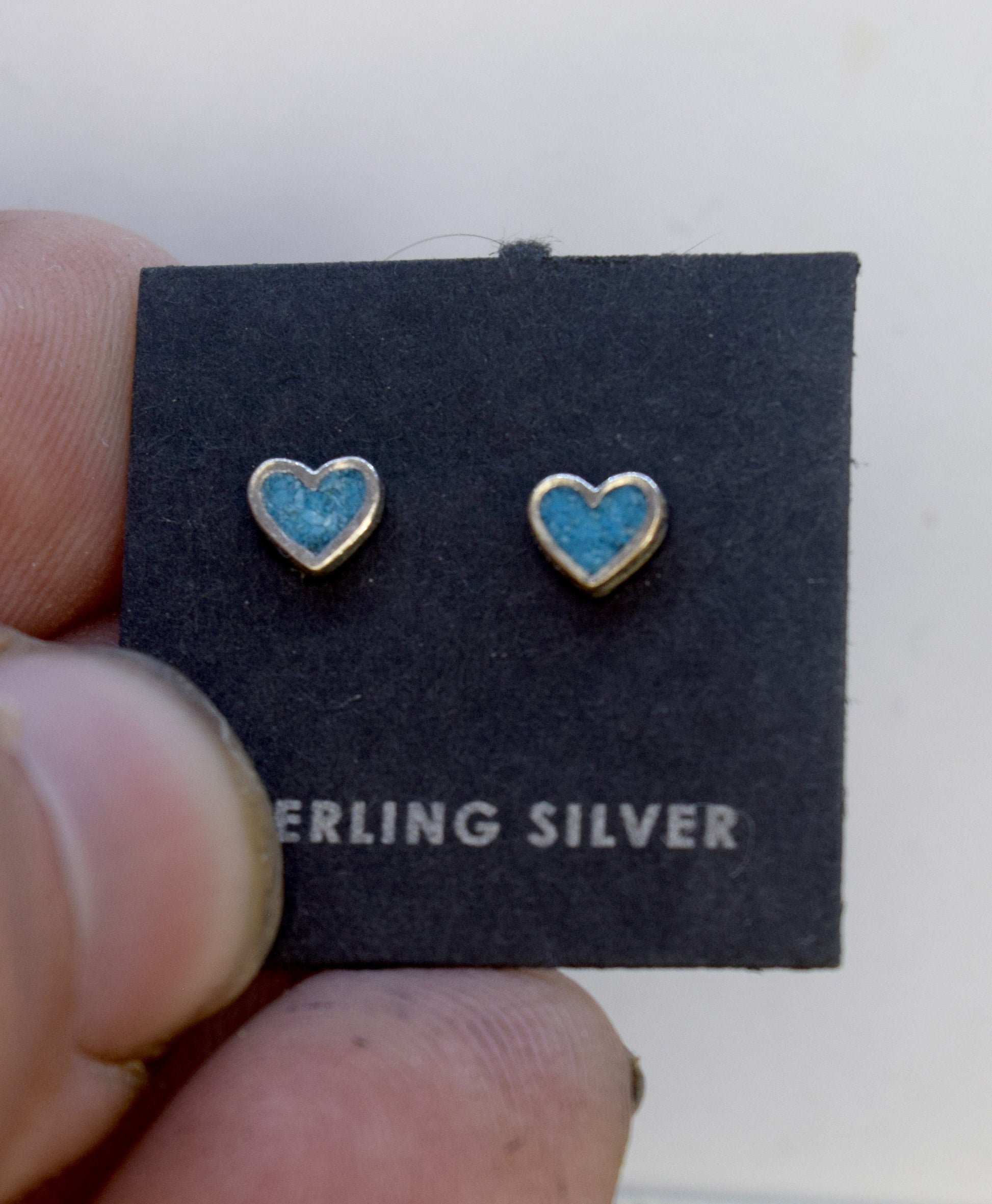 Heart Earrings Sterling Silver Heart Stud Earrings with a Turquoise Inlay 5 mm wide