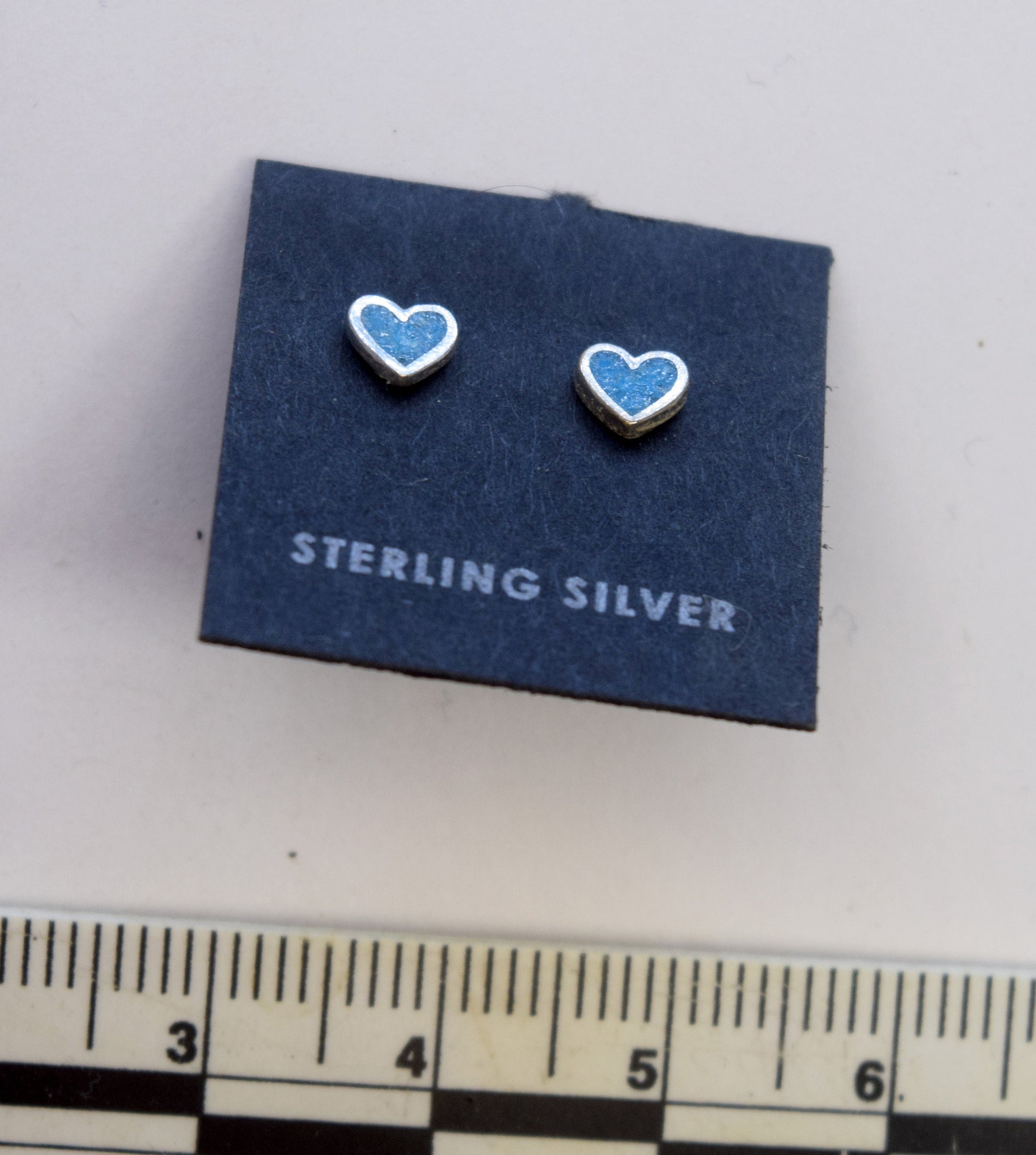 Heart Earrings Sterling Silver Heart Stud Earrings with a Turquoise Inlay 5 mm wide