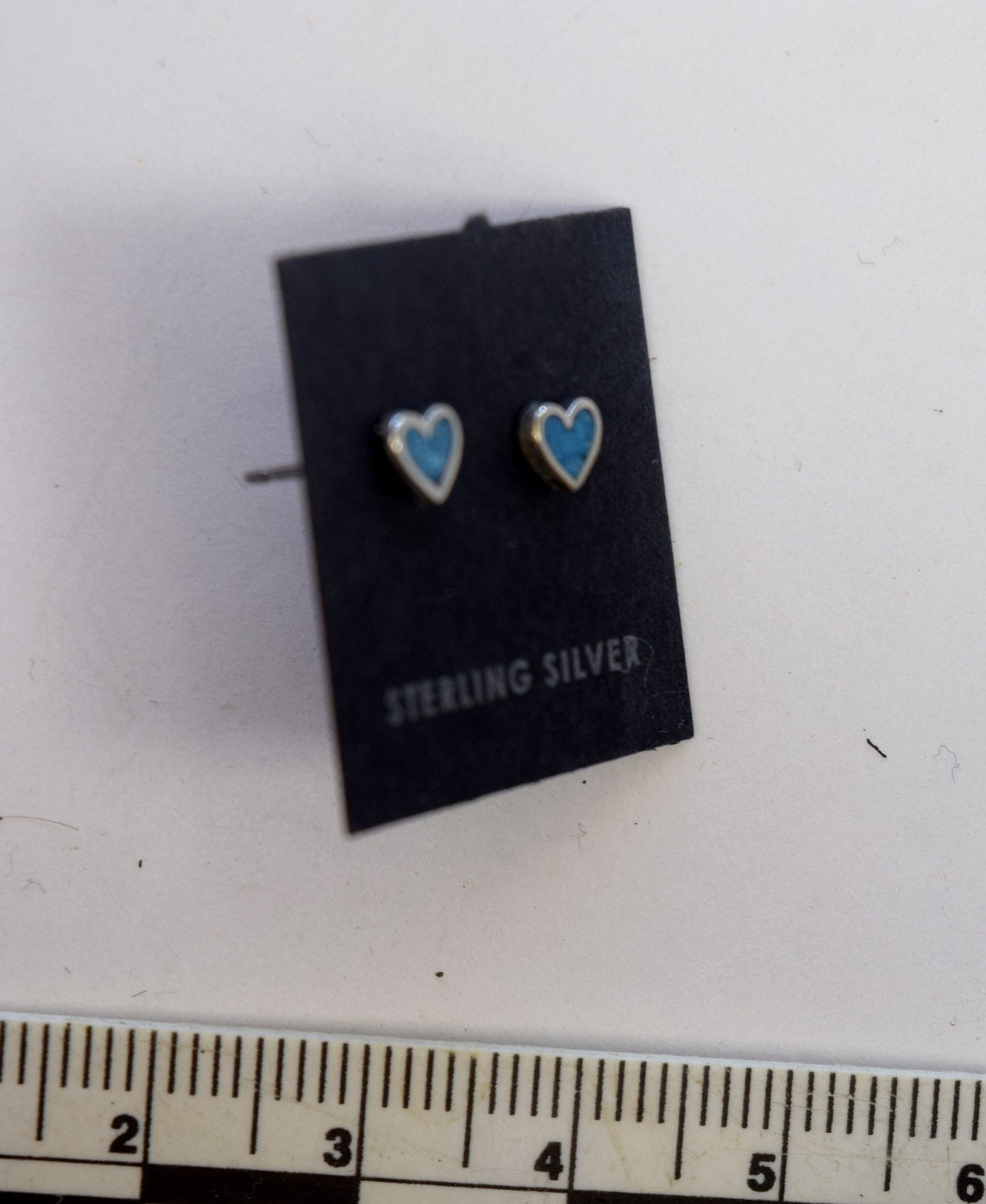 Heart Earrings Sterling Silver Heart Stud Earrings with a Turquoise Inlay 5 mm wide