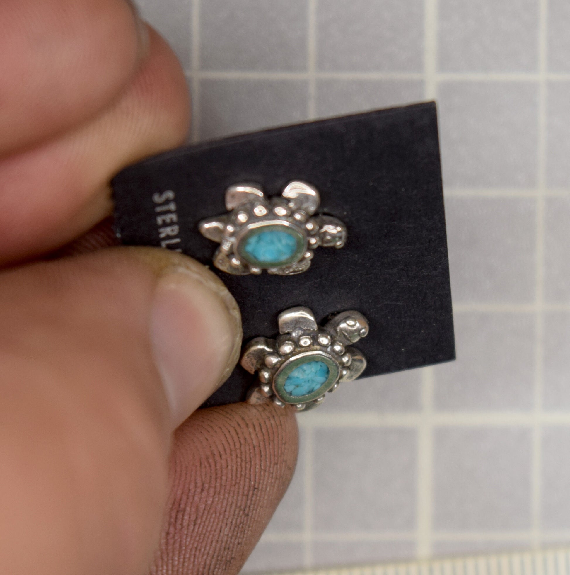 Turquoise Turtle Earrings Sterling Silver Turquoise Inlay Stud Earrings 12 mm long