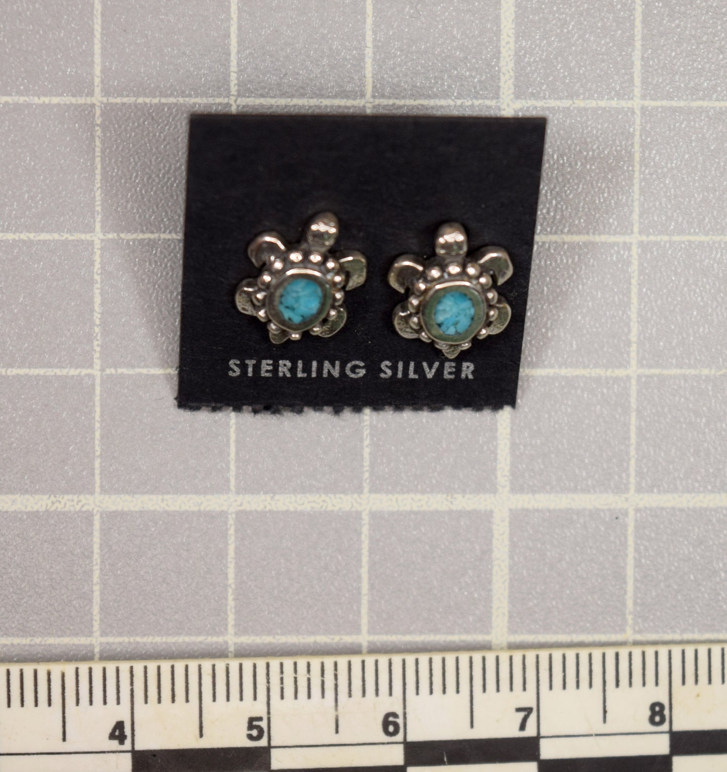 Turquoise Turtle Earrings Sterling Silver Turquoise Inlay Stud Earrings 12 mm long