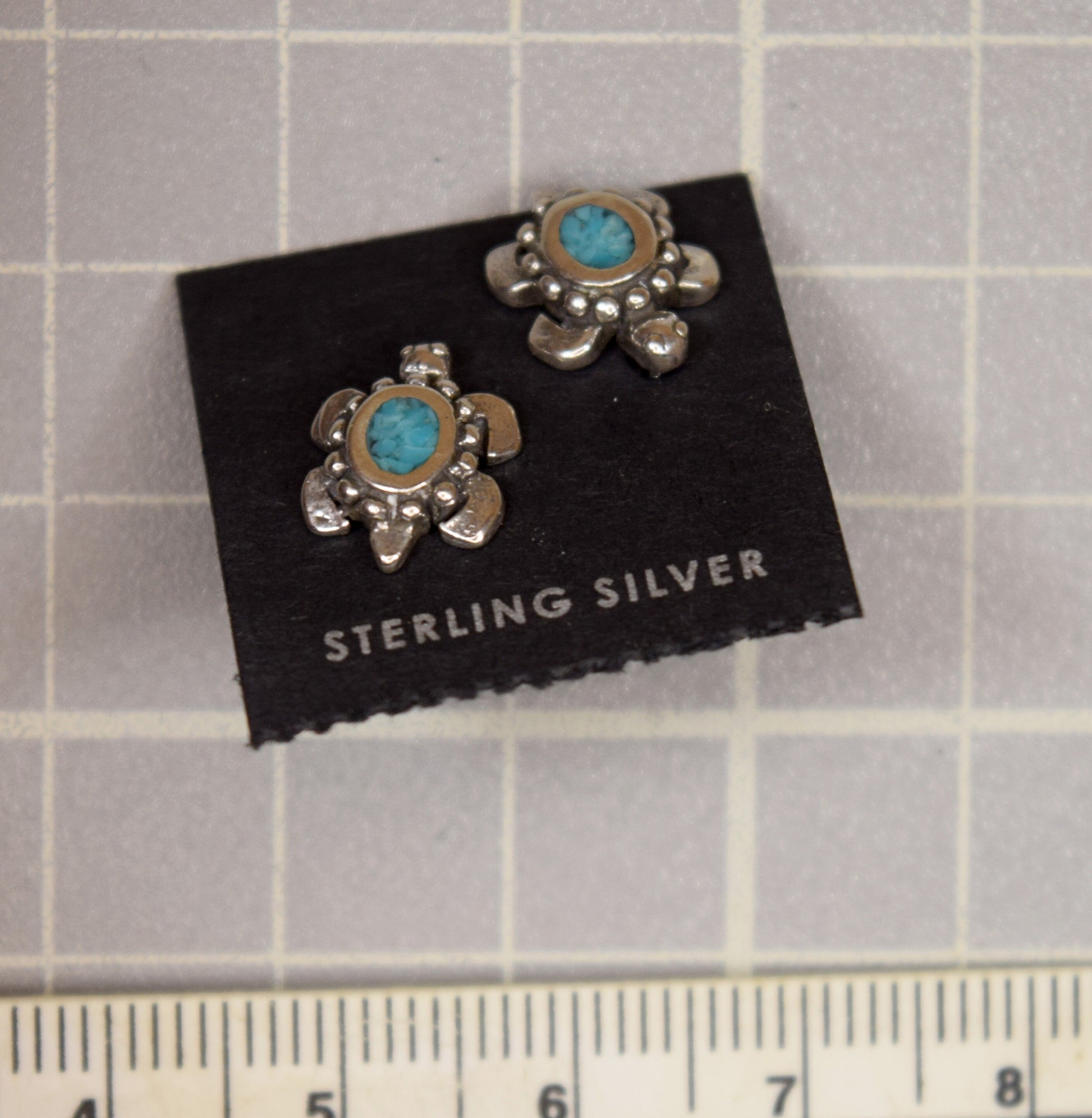 Turquoise Turtle Earrings Sterling Silver Turquoise Inlay Stud Earrings 12 mm long