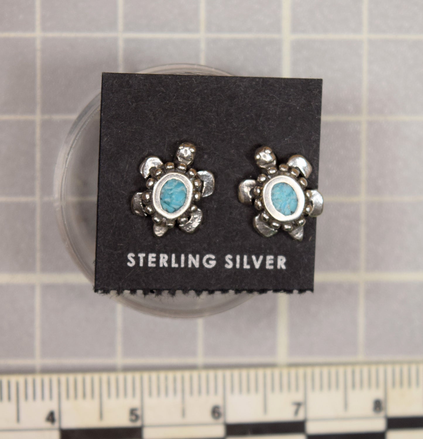 Turquoise Turtle Earrings Sterling Silver Turquoise Inlay Stud Earrings 12 mm long